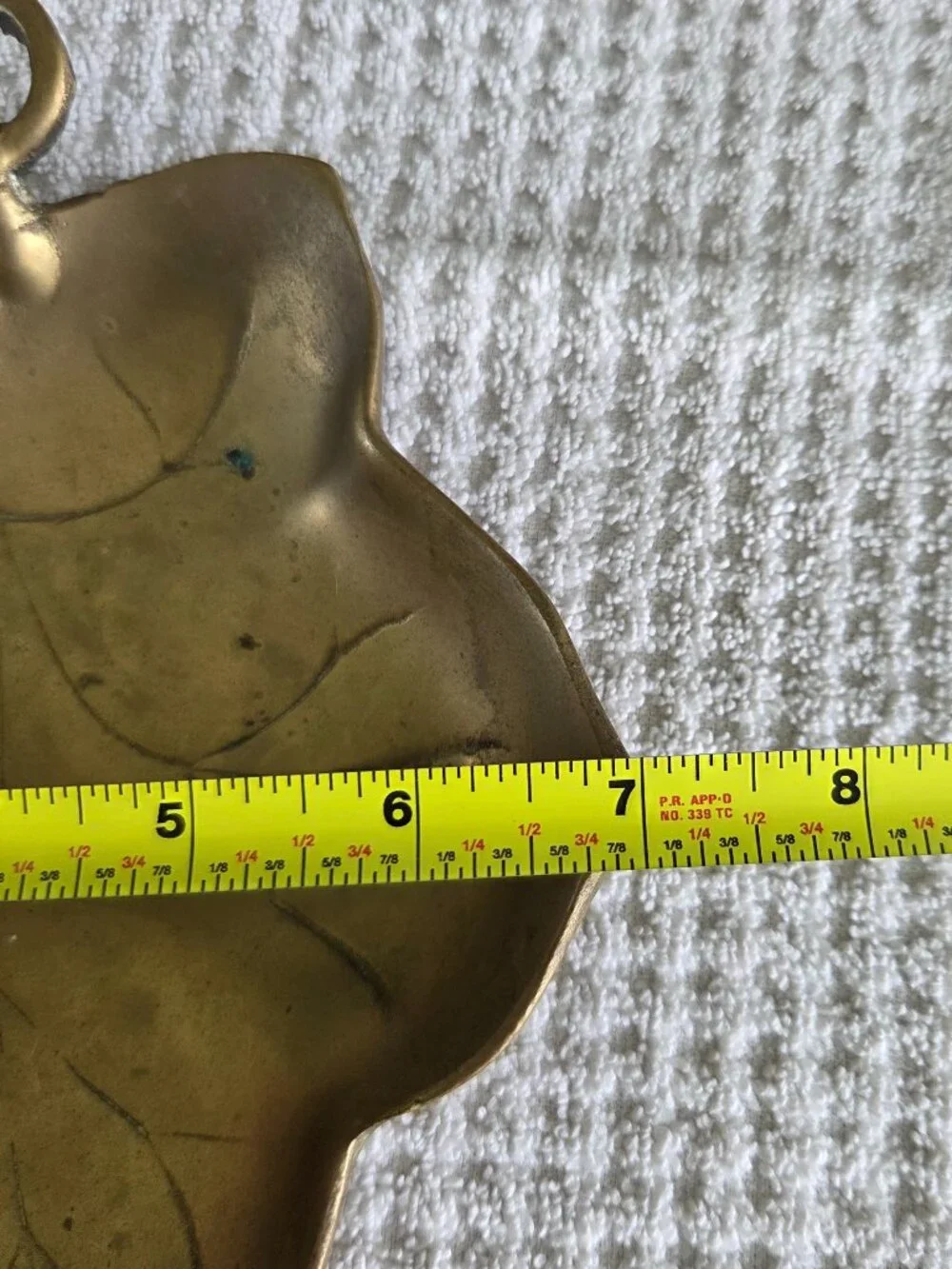 Vintage Brass Leaf Dish Etched Trinket Tray Ivy Grape Stem Catchall 8.5